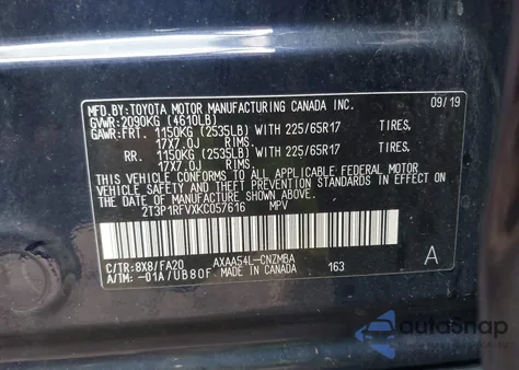 2019 Toyota Rav4 Xle from USA, damaged, VIN 2T3P1RFVXKC057616